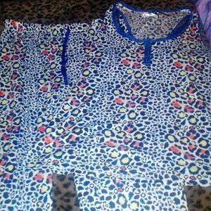 Blue Pajama Sets with Playful Abstract Design and Navy Trim